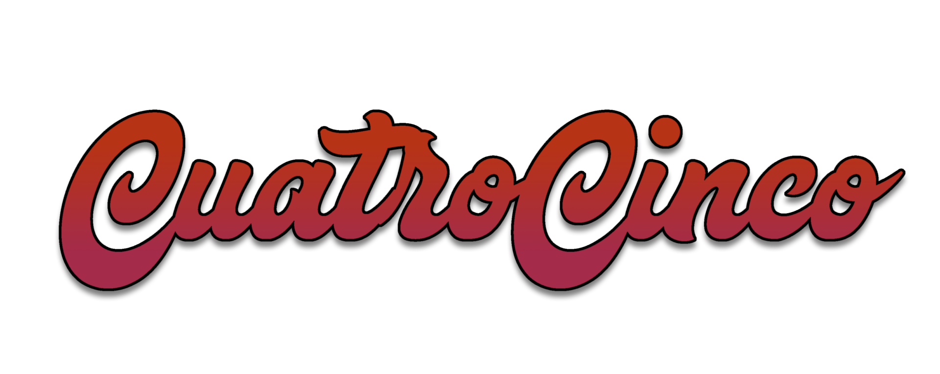 CuatroCinco red-orange script logo on black